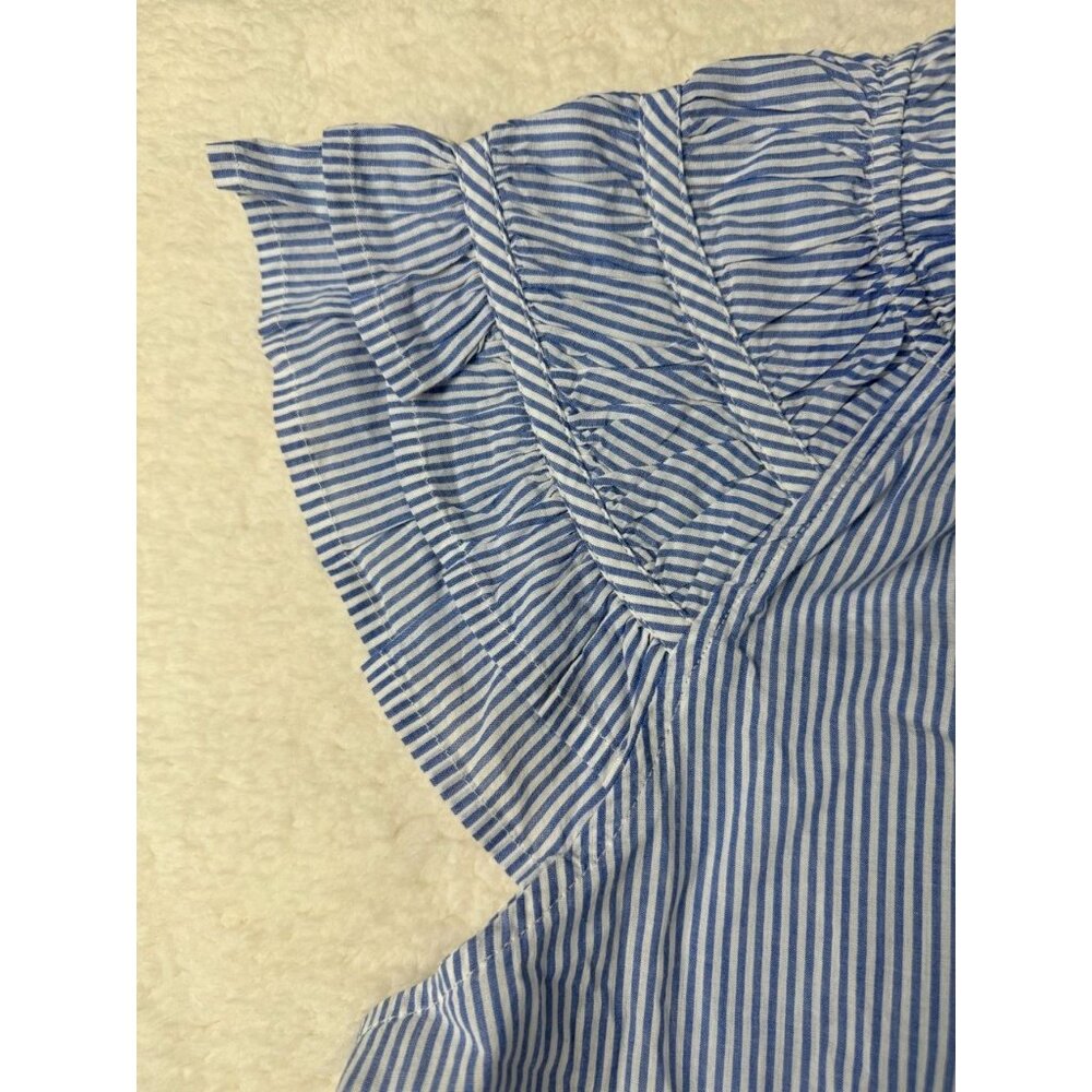 J.Crew Womens Blue & White Striped Flutter Sleeve Top Size M - Picture 6 of 10
